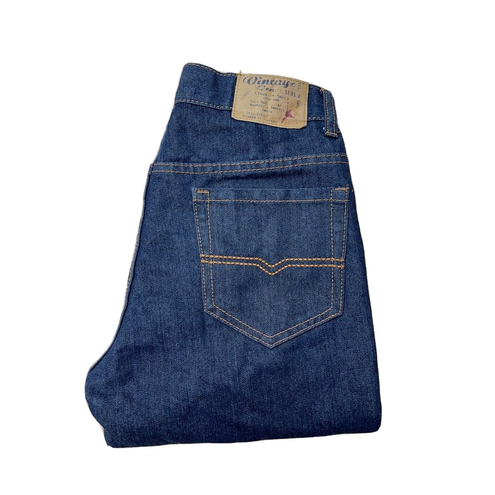 Vintage Genes Mens Jeans Rinsed‎ Indigo Blue Size 28X32 Tapered Leg Denim